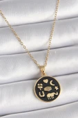 316L Çelik Gold Renk Siyah Şans Kolyesi thumbnail 1