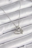 316L Çelik Gümüş Renk Zincir Zirkon Taş Detaylı Kalp Model Sonsuzluk Detay Kadın Kolye thumbnail 1