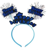 Happy Birthday Yazılı Püsküllü Neon Mavi Renk Doğum Günü Tacı 22x19 cm - 1