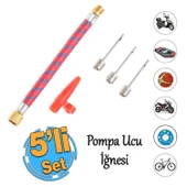 Metal Plastik Pompa Ucu İğne Seti 5'li Hortum Bağlantılı Bisiklet Top Yat Şambrel Teker Şişirme Jakı thumbnail 1