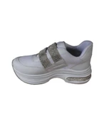 YAZKIŞ Kadın Siyah Beyaz Fileli Çırtlı Çırtı Ve Tabanı Taşlı 5cm kalın Taban Sneaker Fashıon Spor Ay - 8