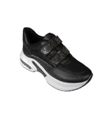 YAZKIŞ Kadın Siyah Beyaz Fileli Çırtlı Çırtı Ve Tabanı Taşlı 5cm kalın Taban Sneaker Fashıon Spor Ay - 12