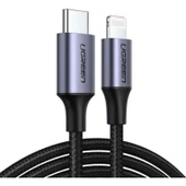 UGREEN TYPE-C TO LIGHTNING 3A PD MFI SERTIFIKALI ÖRGÜLÜ HIZLI SARJ KABLOSU 1 MT SIYAH 60759 - 1
