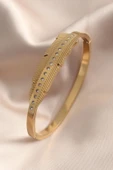 Gold Renk Yaprak Model Zirkon Taş Detay Kelepçe Kadın Bileklik - TJ-BB4681 - 1