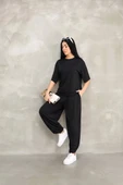 Osy Modal Yumuşak Dokulu Kumaş Oversize Bisiklet Yaka T-shirt Jogger Eşofman Altı Eşofman Takımı - Siyah thumbnail 1