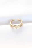 Kıvrım Model Gold Renk Zirkon Taşlı Ayarlanabilir Yüzük - TJ-BYK3107 - 3