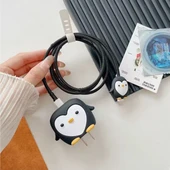 Brokoli Home  İphone 18w/20w Uyumlu Şarj Aleti Kılıfı, Şarj Kablo Koruyucu, Şarj Koruyucu Kılıfı Siyah Penguen - 3