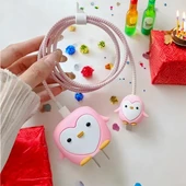 Brokoli Home İphone 18w/20w Uyumlu Şarj Aleti Kılıfı, Şarj Kablo Koruyucu, Şarj Koruyucu Kılıfı Pembe penguen - 1