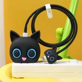 Brokoli Home İphone 18w/20w Uyumlu Şarj Aleti Kılıfı, Şarj Kablo Koruyucu, Şarj Koruyucu Kılıfı Siyah Kedicik thumbnail 1