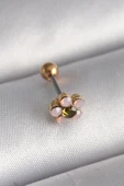316L Çelik Gold Renk Zirkon Taşlı Çiçek Tragus Piercing - TJ-PR1276 - 1