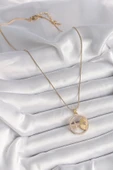 316L Çelik Gold Renk Zincir Zirkon Taşlı Yıldız İşleme Madalyon Model Kadın Kolye - TJ-BKO9636 - 2