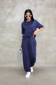 Osy Modal Yumuşak Dokulu Kumaş  Oversize Bisiklet Yaka T-shirt Jogger Eşofman Altı  Eşofman Takımı  - Lacivert - 1