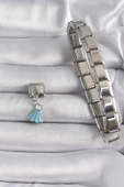 316L Çelik Gümüş Renk Mavi Renk Sallantı Elbise Model Nomination Charm - TJ-BC1101 - 2