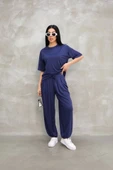 Osy Modal Yumuşak Dokulu Kumaş  Oversize Bisiklet Yaka T-shirt Jogger Eşofman Altı  Eşofman Takımı  - Lacivert - 2