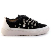 Erkan Saçmacı Valentina Siyah Denim Kristal Taşlı Gümüş Bağcıklı Sneaker - 2