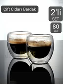 2’li Set Espresso Bardağı 80 ml Kahve Bardağı Çift Cidarlı Bardak Viski Bardağı - 1