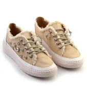 Erkan Saçmacı Valentina Bej Denim Kristal Taşlı Gümüş Bağcıklı Sneaker - 3
