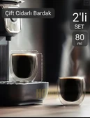 2’li Set Espresso Bardağı 80 ml Kahve Bardağı Çift Cidarlı Bardak Viski Bardağı - 2