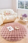 Bubble Yuvarlak Pembe Uzun Tüylü Yumuşak Peluş Kaymaz Yıkanabilir Salon Oturma Odası Balkon Halısı - 1