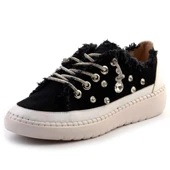 Erkan Saçmacı Valentina Siyah Denim Kristal Taşlı Gümüş Bağcıklı Sneaker - 1