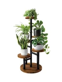 Çiçeklik 5 Raflı Saksılık Dekoratif 5 Raflı Çiçeklik Metal Doğal Ahşap Saksılık Çiçek Rafı Daire Model - 1