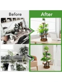 Çiçeklik 5 Raflı Saksılık Dekoratif 5 Raflı Çiçeklik Metal Doğal Ahşap Saksılık Çiçek Rafı Daire Model - 3