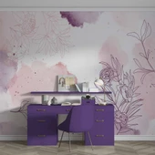Mor Soft Suluboya Çiçek Duvar Kağıdı thumbnail 3