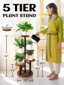 Çiçeklik 5 Raflı Saksılık Dekoratif 5 Raflı Çiçeklik Metal Doğal Ahşap Saksılık Çiçek Rafı Daire Model - 2