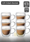 6’lı Set Kulplu Cappuccino Bardağı Latte Bardağı Çift Cidarlı Americano Bardağı 250 ml Kahve Bardak - 1