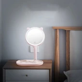Kedi Kulaklı Telefon Standlı Yuvarlak Dokunmatik Led Ayarlı Masa Üstü Makyaj Aynası - 2