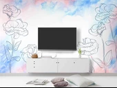 Mavi Pembe Soft Suluboya Çiçek Duvar Kağıdı thumbnail 3