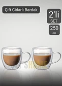 2’li Set Kulplu Cappuccino Bardağı Latte Bardağı Çift Cidarlı Americano Bardağı 250 ml Kahve Bardak - 1