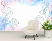 Mavi Pembe Soft Suluboya Çiçek Duvar Kağıdı thumbnail 6