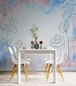 Mavi Pembe Soft Suluboya Çiçek Duvar Kağıdı thumbnail 5
