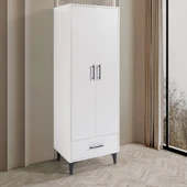 Dolap, Blesk 2 Kapaklı Çekmeceli Raflı Beyaz Dolap Gardırop - 1