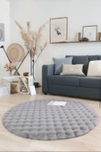 Bubble Yuvarlak Gri Uzun Tüylü Yumuşak Peluş Kaymaz Yıkanabilir Salon Oturma Odası Balkon Halısı - 1