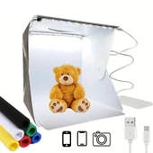 Katlanır Işıklı Fotoğraf Stüdyosu 40x40 cm 6 Renk Fonlu Ürün Çekimi İçin Uygun Fotoğraf Çekim Kutusu - 1
