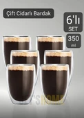 6’lı Set Latte Bardağı Cappuccino Bardağı Çift Cidarlı Bardak Americano Bardağı 350 ml Kahve Bardağı - 1