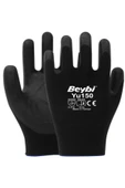Beybi  Pu Touch Polyester Örgü Kaplı Siyah Montaj Eldiveni No:7 - 1