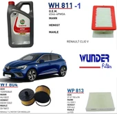 Renault Clio 1.3 TCE 1.0 TCE Wunder Bakım Seti, Castrol GTX 5W-30 5LT C4 Motor Yağı, Wunder Hava, Polen ve Yağ Filtresi 4lü BAKIM SETİ - 1