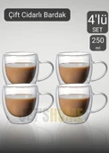 4’lü Set Kulplu Cappuccino Bardağı Latte Bardağı Çift Cidarlı Americano Bardağı 250 ml Kahve Bardak - 1