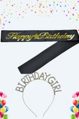 Happy Birthday Yazılı Kuşak Ve Birthday Girl Yazılı Taşlı Taç - 1