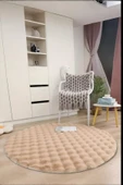 Bubble Yuvarlak Açık Bej Uzun Tüylü Yumuşak Peluş Kaymaz Yıkanabilir Salon Oturma Odası Balkon Halısı thumbnail 1