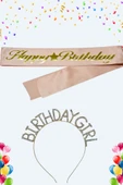 Happy Birthday Yazılı Kuşak Ve Birthday Girl Yazılı Taşlı Taç - 1