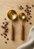 Ahşap Saplı Gold Ölçü Kaşığı Takımı - 2'li Kahve Ölçüm Kaşığı - 30 + 60 ML thumbnail 2