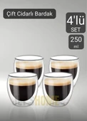 4’lü Set Cappuccino Bardağı Latte Bardağı Çift Cidarlı Bardak Americano Bardağı 250 ml Kahve Bardağı - 1