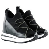 Erkan Saçmacı Mevira Plus Siyah Rugan Streç Gümüş Zincirli Gizli Dolgu Topuklu Günlük Ayakkabı thumbnail 3