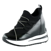 Erkan Saçmacı Mevira Plus Siyah Rugan Streç Gümüş Zincirli Gizli Dolgu Topuklu Günlük Ayakkabı thumbnail 1