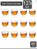 12’li Set Espresso Bardağı 80 ml Kahve Bardağı Çift Cidarlı Bardak Viski Bardağı - 1
