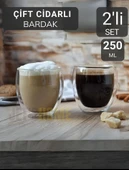 2’li Set Kahve Bardağı 250 ml Çay Bardağı Çift Cidarlı Bardak Cam Magnolya Bardağı - 1